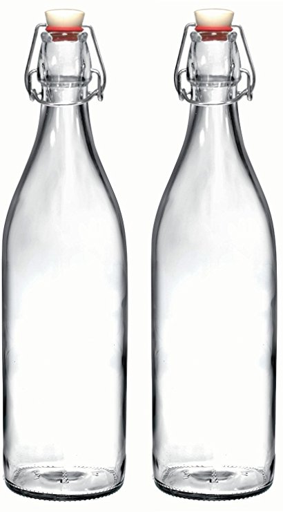 Bormioli Rocco Giara Clear Glass Bottle With Stopper, 33 3/4 oz. (2, Clear)