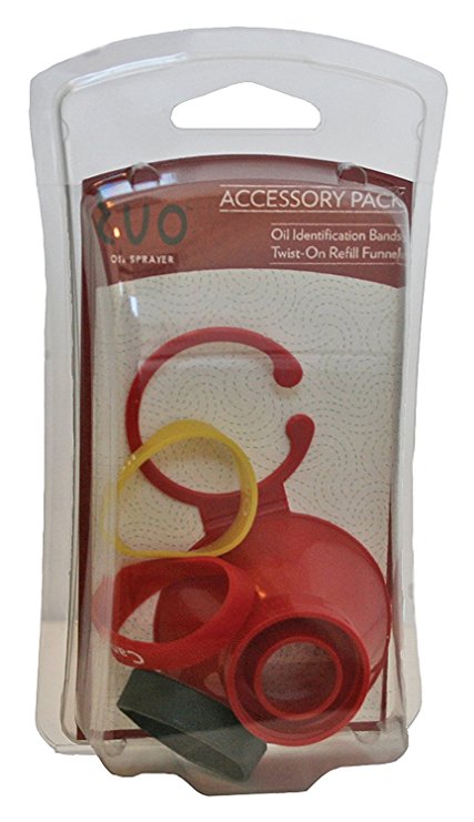 Evo Accessory Pack for Oil Sprayer Bottles, 4-Piece Set, Twist-On Funnel and 3-Identification Ban