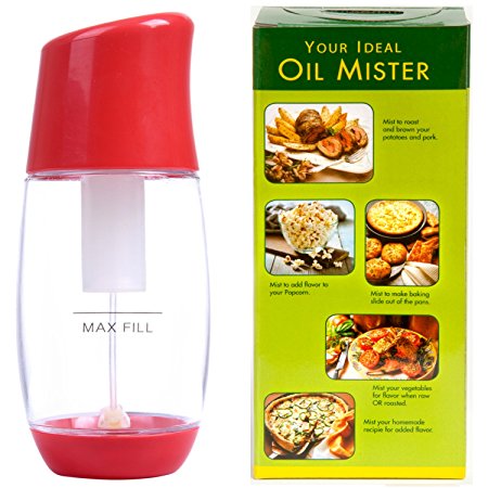 Ideal Olive Oil Mister Sprayer by The Fine Life - Best Air Pressure Cooking Oil Sprayer With Premium Clog-Free Filter - Save Calories As You Eat Bake Grill Air Fry Popcorn - FDA Approved Tritan - Red