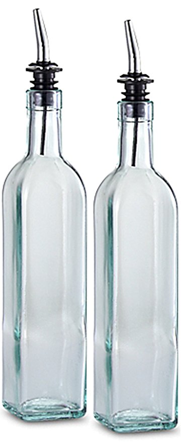 FineDine Oil Dispenser 16oz. Glass Cruet with Stainless Steel Tapered Spout [2 Piece]