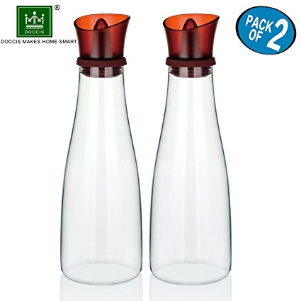 DOCCIS High-end Olive Oil Dispenser Bottle 500ml with Non-Drip Spout Oil & Vinegar Glass Cruet 17 Oz (Red,Pack of 2)