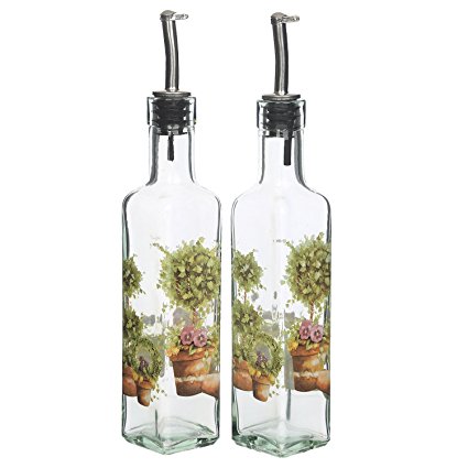 CEDAR HOME Olive Oil Bottle Set Glass Dispenser Vinegar Cruet 9oz. with Stainless Steel Leak Proof Pourer Spout for Cooking or Salad