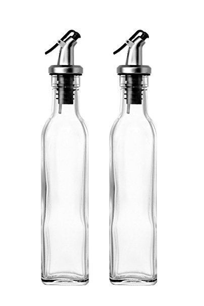 Set of 2 - Oil and Vinegar Cruet Glass Bottles with Dispensers 250ml by Juvale