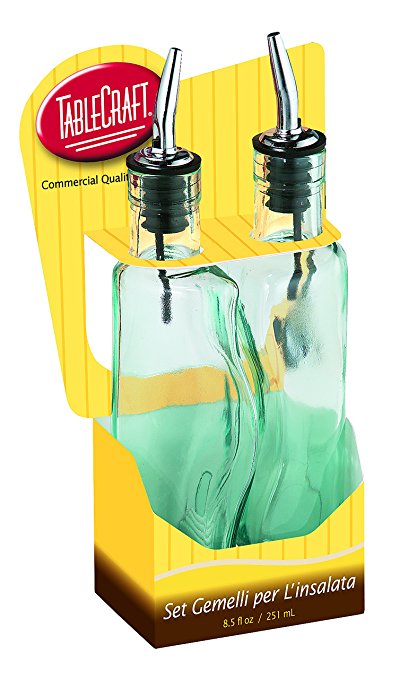 Tablecraft H918M Gemellie Set Oil and Vinegar Bottles, Tinted, Green