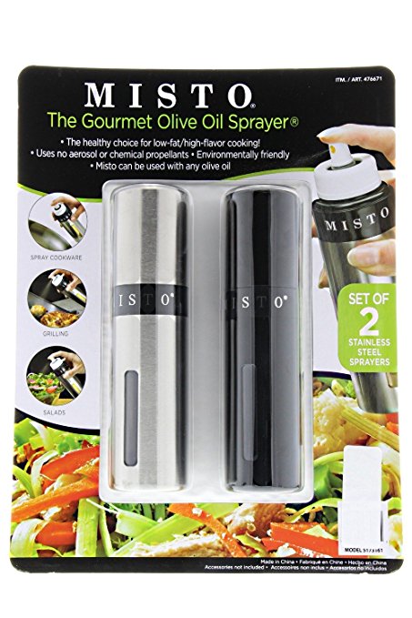 Misto Gourmet Olive Oil Sprayer (Set of 2) Silver and Black