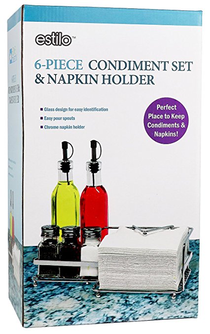 Estilo 6 Piece Oil And Vinegar Condiment Napkin Holder Combo Set