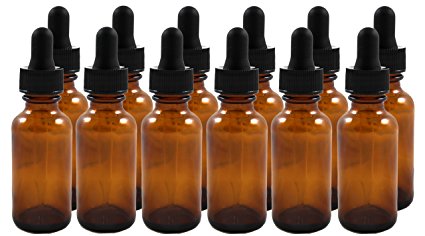 1oz Amber Glass Dropper Bottles (12 pack), Refillable Glass Bottles for Essential Oils, Cosmetics, Cooking, and More! (12 Pack)