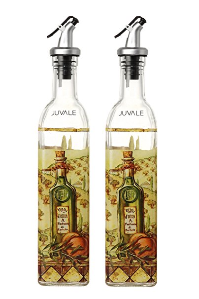 Oil and Vinegar Dispensers Salad Dressing Cruet Glass Bottle 2 Piece Set - With Lever Release Pourer -16 oz