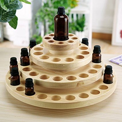 4 Tier Natural Wood Round Rotating Essential Oil Bottles Storage Display Rack