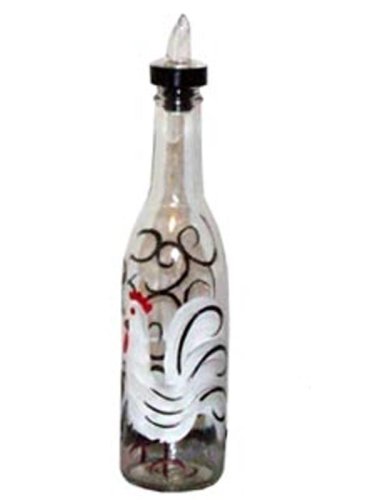 ArtisanStreet's White French Hen Design on Clear Glass Pour Bottle. Hand Painted