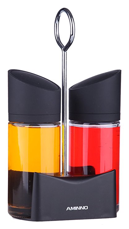 Modern Sleek Designed Cruets - Oil and Vinegar Storage Bottles with Pop-Up Top - 3 Pc Set