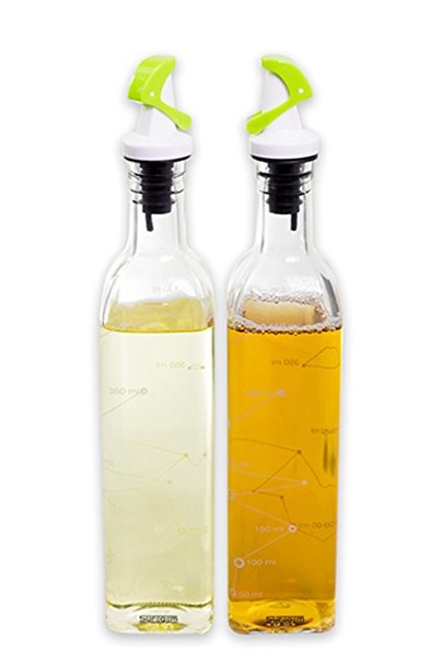 Olive Oil and Vinegar Cruet Glass Bottles 17oz 500ml Set of 2 With Hygienic Automatic Dispenser Spouts