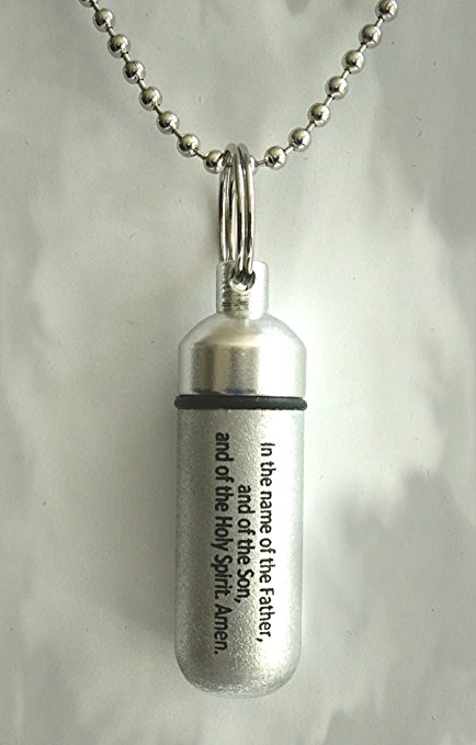 Classic Brushed Silver ANOINTING OIL HOLDER/Vial Necklace with ENGRAVED BLESSING - Includes Velvet Pouch, Ball Chain & Funnel - Great Chistmas Gift